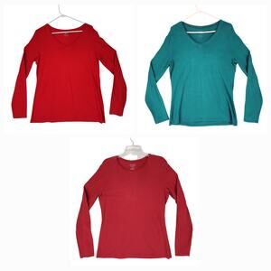 Vtg Y2K Merona Stretch T Shirts L Women Lot 3 JC Penney Bright Red Teal Deep Red